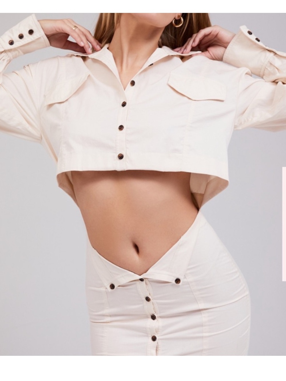 Cropped Mini Dress Set in Cream